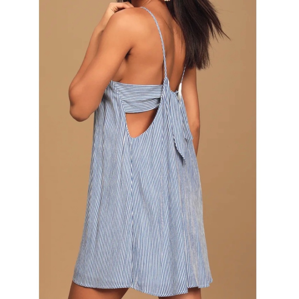 Lulu’s Adrift Blue Striped Tie-Back Mini Swing Dress